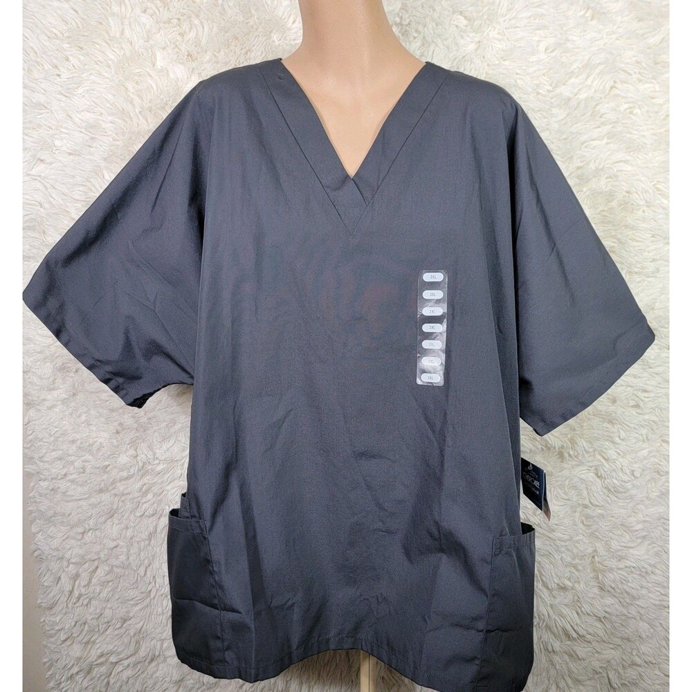 Cherokee Originals Scrub Top Short Sleeve Missy Fit Plus Size 3XL Gray Pockets X